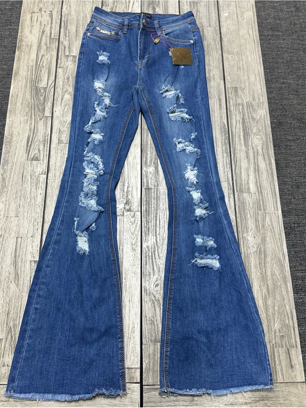 NWT Y2K Baby Phat Flare Women Jeans Distressed Size 4 Denim Wide Leg Hiphop